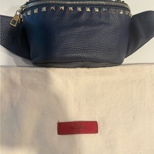 Valentino Blue Leather Studded Belt Bag